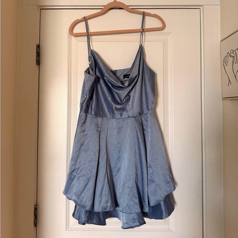 Satin Blue Draped Dress